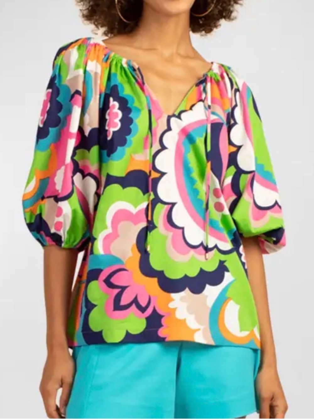 Trina Turk Vista Las Palmas Ruched Floral-Print Top, Size Small